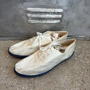 Vintage 60s Cream Canvas Low Top Shoes 10